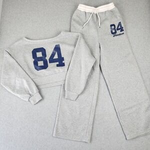 Shein Sweatset Women L Gray 84 Freedom Crop Sweatshirt Wide Leg Sweatpants